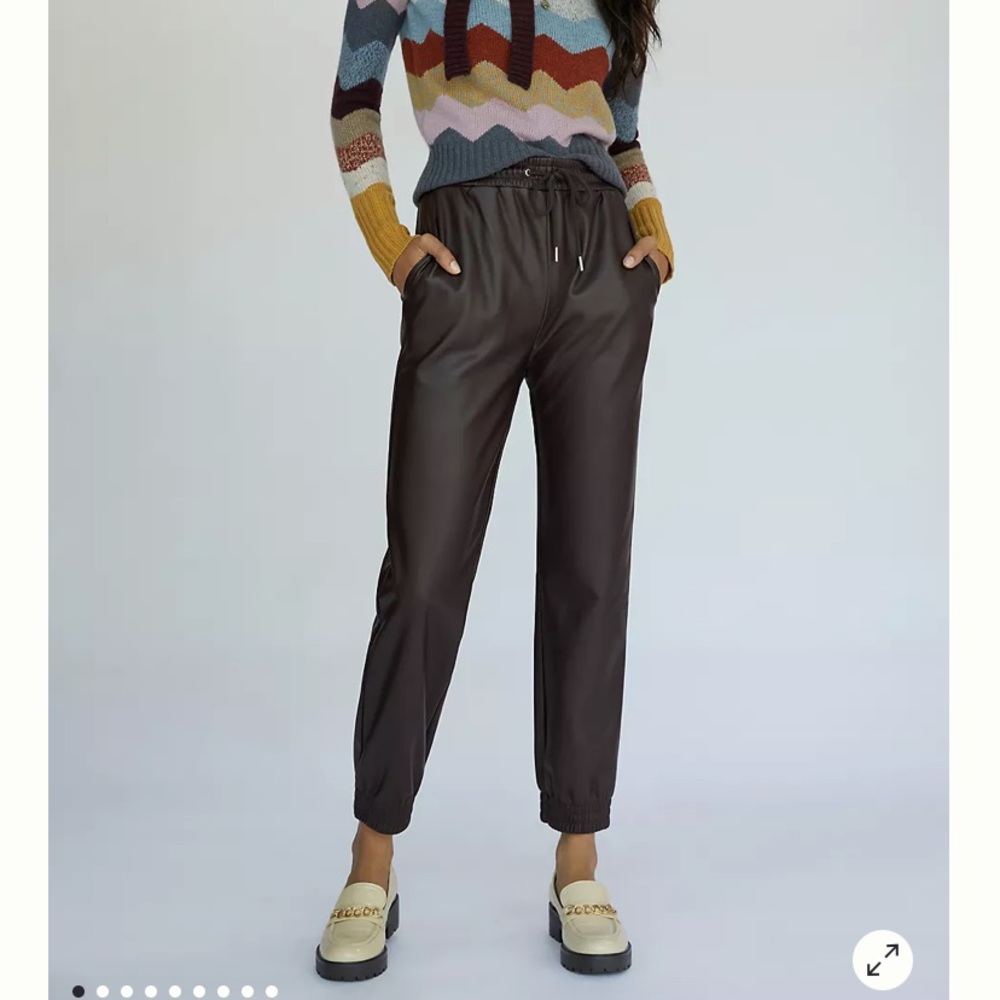 Anthropologie Black Sleek Faux Leather Joggers Avec Les Filles